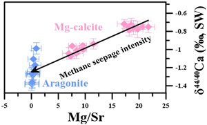 A dual role of methane seepage intensity on calcium isotopic fractionation